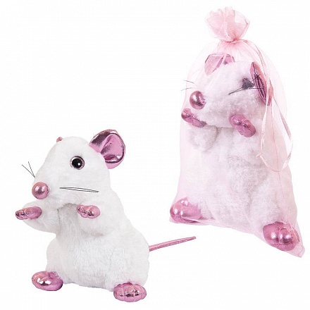 Мягкая игрушка - Крыса белая с розовыми лапками, 19 см 