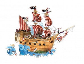 Большой пазл в круглом чемоданчике Пиратский корабль, 39 деталей (Janod, bj02819)