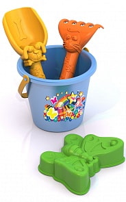 Набор для песка №84 - Формочка Бабочка, ведерко, грабельки и совочек с печатью (Нордпласт, Н-184-no)