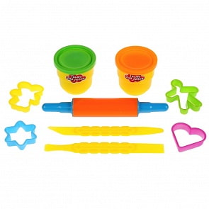 Набор теста для лепки: 2 цвета теста, скалка, лопатка, 4 формочки (Multiart, B366314-PD)