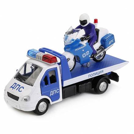 Эвакуатор Газель Полиция 12,5 см и мотоцикл 7,5 см, металлические инерционные