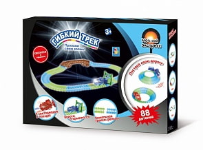 Гибкий трек - Ночной Экспресс, ворота, мини-мост, паровоз со светом, 88 деталей, дорога светится в темноте (1toy, Т13192)