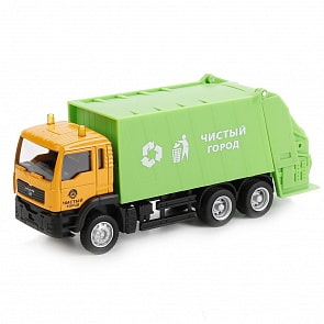 Машина металлическая – Мусоровоз с подвижными элементами, длина 14 см., 1:64 (Технопарк, U1401D-1)