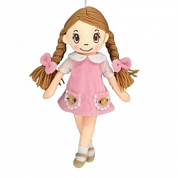 Кукла мягконабивная с косичками в розовом платье, 30 см (ABtoys, M6042) - миниатюра
