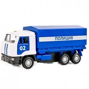 Инерционная модель – Полиция. Бортовой КамАЗ со съемным тентом, 12 см (Технопарк, SB-16-89-B2-WBsim)