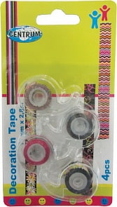 Скотч декоративный 12мм х 2,8 метра, 4 ролика в упаковке, ассорти дизайн (Centrum, 85597)