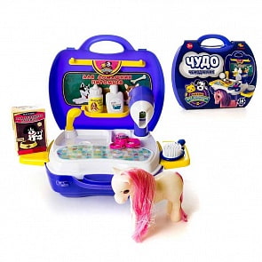 Набор для ухода за домашним питомцем - Чудо-чемоданчик, с лошадкой, 16 предметов (Abtoys, PT-00464)