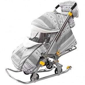 Санки-коляска Snow Galaxy Luxe, цвет – серая, на больших мягких колесах, с сумкой и муфтой (Galaxy, 6215RT)
