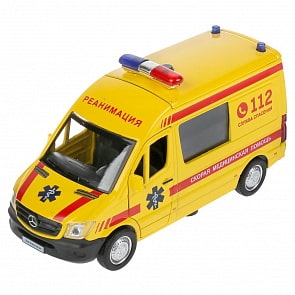 Машина Mercedes-Benz Sprinter - Реанимация, 14 см, свет-звук, инерционный механизм (Технопарк, SPRINTERVAN-14SLAMB-YE)