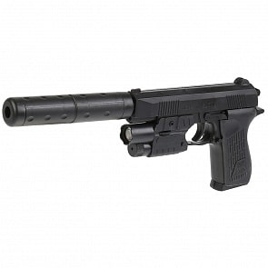 Пистолет с лазерным прицелом, фонариком, глушителем и пульками K2119 (100000233)