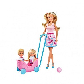 Набор - Веселая прогулка - Кукла Штеффи, 29 см, Еви, 12 см, Тимми, 12 см, с питомцами (Simba, 5733229029)