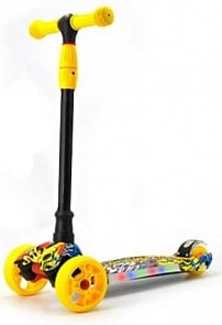 Самокат трёхколёсный Black Aqua S00488 светящиеся колёса, жёлтый-черный (А.В.Т.Спорт, 7438RT)