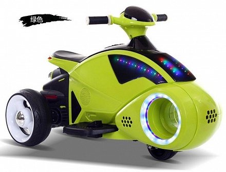 Электро-мотоцикл трехколесный, зеленый 