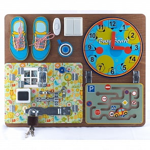 Бизиборд для мальчиков, пазлы, шнурки, магнитные часы, лабиринт (ТД Бэмби, 7902)