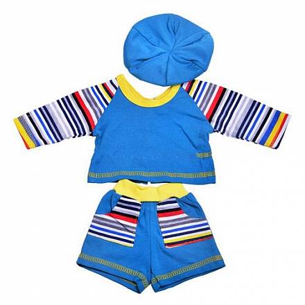Комплект одежды для куклы: футболка, шортики, кепка, размер 40 – 42 см.  