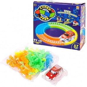 Трек гибкий с машинкой - Супер трек, светится в темноте (Abtoys, PT-00947)