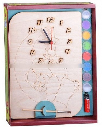 Часы с циферблатом под роспись – Мишутка, с красками 