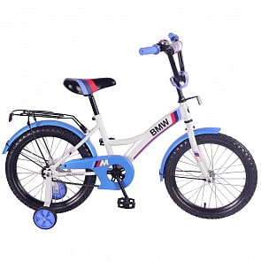 Велосипед детский бело-синий с колесами 18', Gw-Тип, багажник, страховочные колеса, звонок (Mustang, ST18019-GW)
