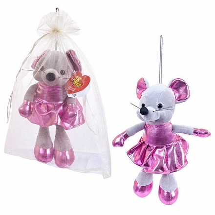 Мягкая игрушка с подвесом - Мышка в розовой юбке, 15 см 