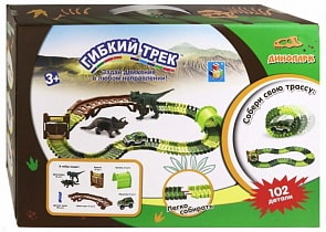 Гибкий трек - Динопарк мини-мост, тоннель, ворота, 1 машинка, 102 детали (1Тoy, Т13206)