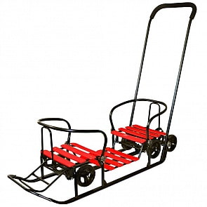 Снегомобиль Snow Galaxy - Black Auto для двоих, красные рейки на больших мягких колесах (RT, 7341rt)