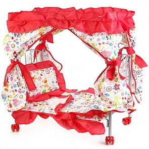 Кроватка для кукол металлическая, с балдахином, подушкой, матрасом и одеялом (Карапуз, MB-3-C1sim)