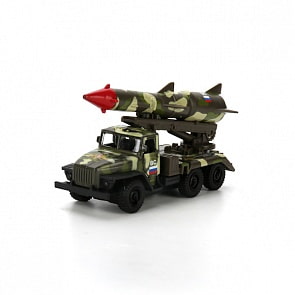 Металлическая инерционная машина – Урал, ракета ВС, 12 см, открывающиеся двери, зеленый камуфляж (Технопарк, SB-16-49-A-WBsim)