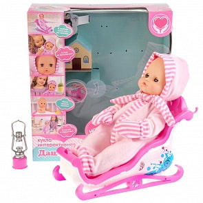 Интерактивная кукла Дашенька, 33 см, пьет и писает, с санками и аксессуарами (Карапуз, BAE10099-01-RU)