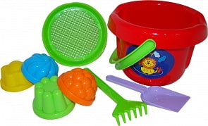 Набор № 10: ведро большое, ситечко, 4 формочки, лопатка, грабельки (Полесье, П-0989)