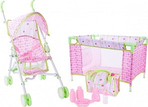 Набор для куклы 3 в 1 - коляска, кроватка, сумка с аксессуарами (Mary Poppins, 451169)