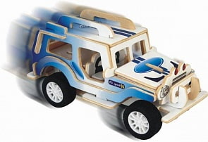 Модель деревянная сборная – Внедорожник, с механизмом (Wooden Toys, HL005A)