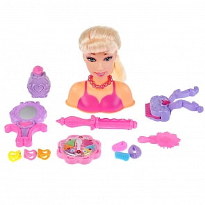 Кукла-манекен для создания причесок 14 см, 12 аксессуаров для волос и косметика (Карапуз, B1707124-RU)