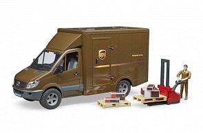Mercedes-Benz Sprinter фургон UPS с фигуркой, погрузчиком и аксессуарами (Bruder, 02-538)