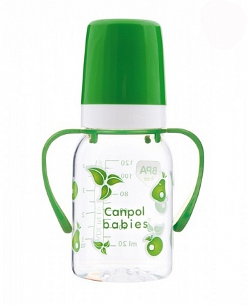 Бутылочка тритановая с ручками с силиконовой соской, 120 мл, 3+, зеленый  