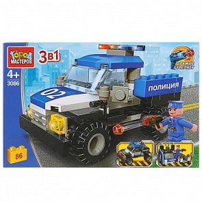 Конструктор Полицейский пикап 3в1, 86 деталей (Город мастеров, 3086-JS)