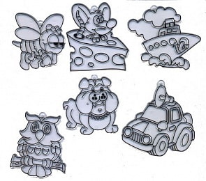 Витражи-мини - Сова, бульдог, пчела, мышка в сыре, пароход, машинка (Amos, 23861)