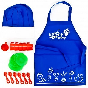 Игровой набор Шеф-повар с 20 предметами: фартук, колпак, посуда (Лидер, 71717)