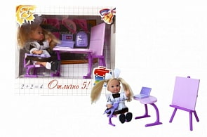 Кукла Еви школьница с партой и другими аксессуарами, 2 вида (Simba, 5739124)
