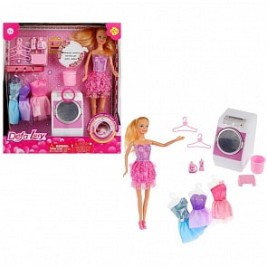 Кукла со стиральной машиной и акесуарами – Хозяюшка, 10 предметов, свет, звук (Defa Lucy, DF8323) (ассортимент)