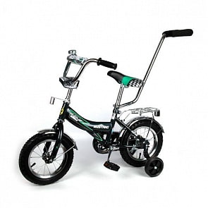 Детский велосипед с ручкой-толкателем черного цвета. Mustang 12 (Mustang, BU12P-16sim)