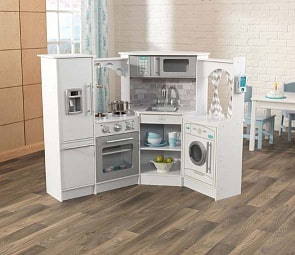 Игрушечная кухня – Белый-Интерактив, угловая, свет и звук (KidKraft, 53386_KE)