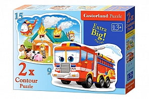 Пазл контурный Пожарная машина, 2 по 9/15 элементов (Castorland, B-020058)