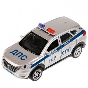 Модель Полиция Hyundai Tucson 12 см свет-звук двери и багажник открываются металлическая инерционная (Технопарк, TUCSON-12SLPOL-SR)