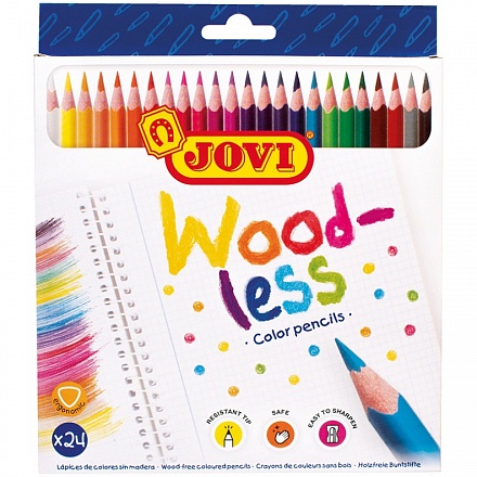 Цветные карандаши Woodless, трехгранные, 24 цвета в пластиковом корпусе 