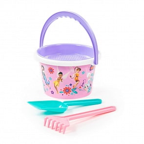 Набор для игр в песке Disney – Феи №7: ведро среднее с наклейкой, ситечко, лопатка, грабельки (Полесье, 81650) (ассортимент)