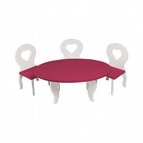 Набор мебели для кукол Шик: стол + стулья, белый/ягодный (Paremo, PFD120-49)