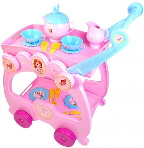 Игровой набор посуды с тележкой - Принцесса София, 2 в 1 (Bildo, B 8506veg)