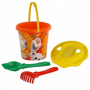 Набор Disney Холодное сердце №11: ведро с наклейкой, ситечко Солнышко, лопатка №5, грабельки №5 (Полесье, 65742)