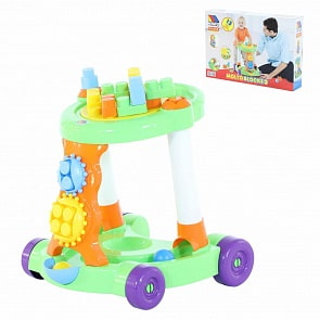 Каталка игровая зеленая с конструктором 13 элементов, в коробке (Полесье, 58133)
