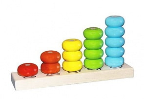 Пирамидка деревянная Счеты, диаметр колец 40мм, окрашенная 5 цветов, 15 деталей (Десятое Королевство, ПСЧ4001)
